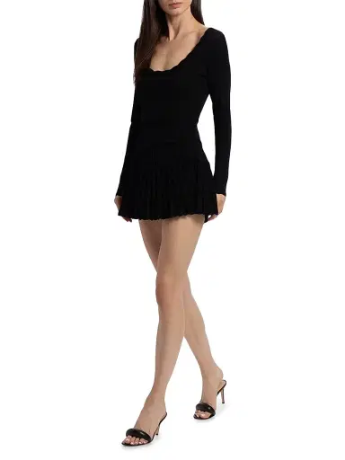 LoveShackFancy Women's Lavender Tiered Stretch Pointelle-Knit Minidress - Black | Thumbnail 2 LoveShackFancy Women's Lavender Tiered Stretch Pointelle-Knit Minidress - Black | Thumbnail 2