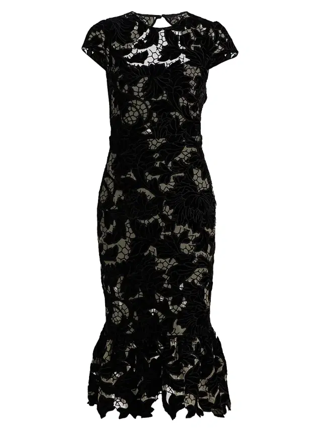 Alice + Olivia Women's Clover Velvet Floral Lace Open-Back Midi-Dress - Black
