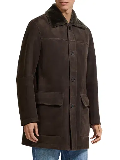 Zegna Men's Shearling Coat - Dark Brown - Size 46 | Thumbnail 2