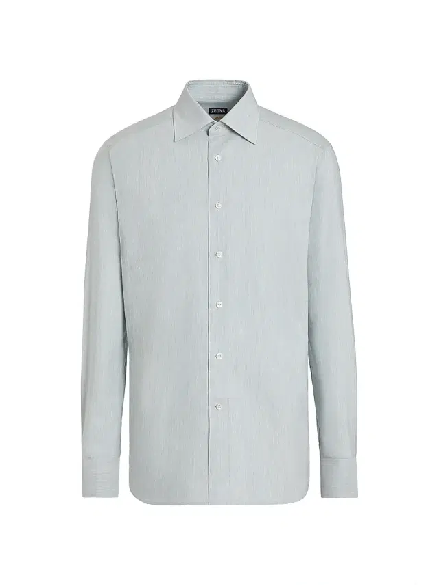 ZEGNA Men's Silk Cotton and Cashmere Shirt - Aqua Green