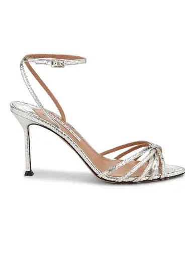 Aquazzura Women's Tell Me 85MM Strappy Metallic Leather Sandals - Silver - Size 12 | Thumbnail 1 Aquazzura Women's Tell Me 85MM Strappy Metallic Leather Sandals - Silver - Size 12 | Thumbnail 1