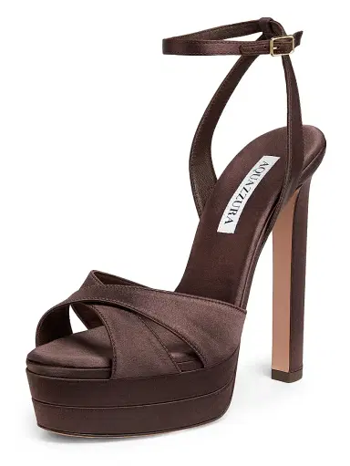 Aquazzura Women's Divine 130MM Satin & Leather Sandals - Mocha - Size 10 | Thumbnail 2