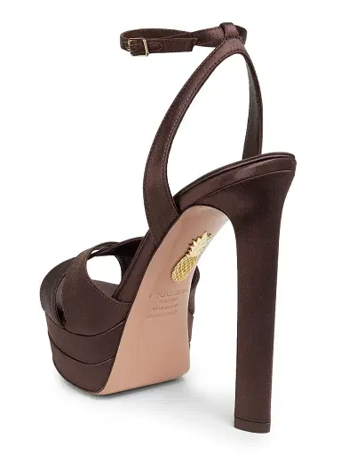Aquazzura Women's Divine 130MM Satin & Leather Sandals - Mocha - Size 10 | Thumbnail 3