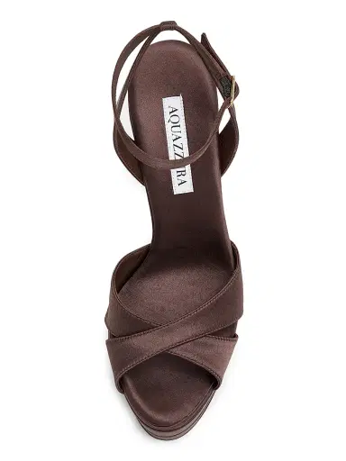 Aquazzura Women's Divine 130MM Satin & Leather Sandals - Mocha - Size 10 | Thumbnail 4