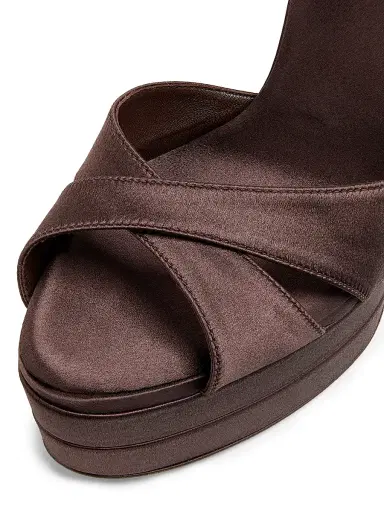 Aquazzura Women's Divine 130MM Satin & Leather Sandals - Mocha - Size 10 | Thumbnail 6