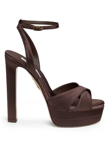 Aquazzura Women's Divine 130MM Satin & Leather Sandals - Mocha - Size 10 | Thumbnail 1