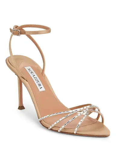 Aquazzura Women's Tell Me 85MM Crystal-Embellished Satin Sandals - Warm Beige - Size 10.5 | Thumbnail 2