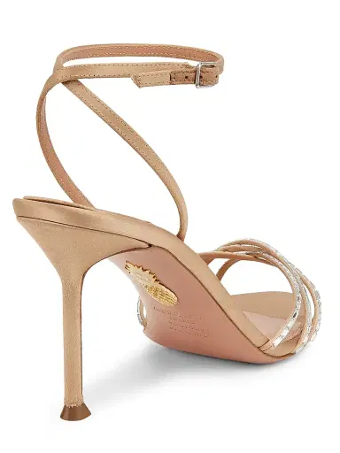 Aquazzura Women's Tell Me 85MM Crystal-Embellished Satin Sandals - Warm Beige - Size 10.5 | Thumbnail 3