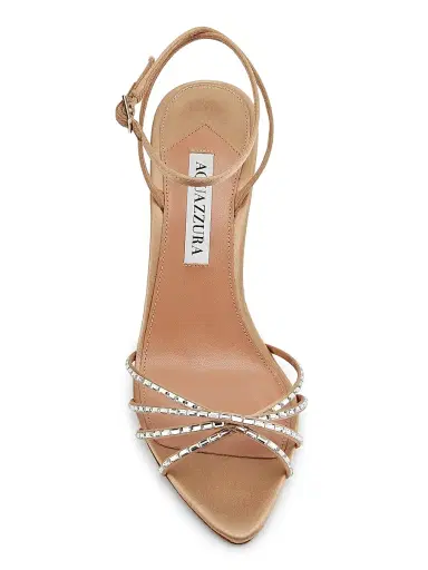 Aquazzura Women's Tell Me 85MM Crystal-Embellished Satin Sandals - Warm Beige - Size 10.5 | Thumbnail 4