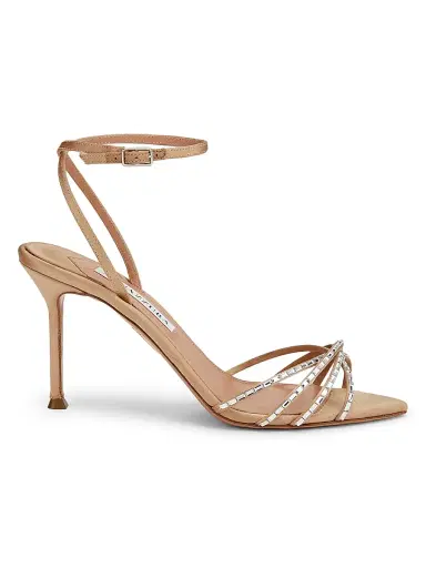 Aquazzura Women's Tell Me 85MM Crystal-Embellished Satin Sandals - Warm Beige - Size 10.5 | Thumbnail 1