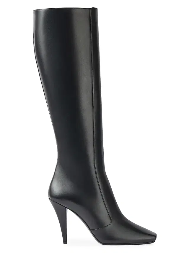 Women's Sliced Square Boots in Shiny Leather - Black