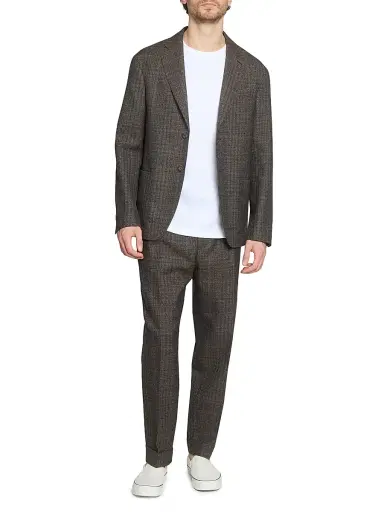 Officine Générale Men's Michel Plaid Virgin-Wool Single-Breasted Jacket - Iced Coffee Dark Brown Ecru | Thumbnail 2 Officine Générale Men's Michel Plaid Virgin-Wool Single-Breasted Jacket - Iced Coffee Dark Brown Ecru | Thumbnail 2