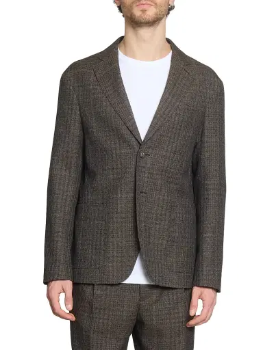 Officine Générale Men's Michel Plaid Virgin-Wool Single-Breasted Jacket - Iced Coffee Dark Brown Ecru | Thumbnail 3 Officine Générale Men's Michel Plaid Virgin-Wool Single-Breasted Jacket - Iced Coffee Dark Brown Ecru | Thumbnail 3