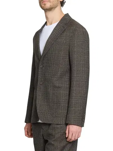 Officine Générale Men's Michel Plaid Virgin-Wool Single-Breasted Jacket - Iced Coffee Dark Brown Ecru | Thumbnail 4 Officine Générale Men's Michel Plaid Virgin-Wool Single-Breasted Jacket - Iced Coffee Dark Brown Ecru | Thumbnail 4