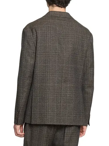 Officine Générale Men's Michel Plaid Virgin-Wool Single-Breasted Jacket - Iced Coffee Dark Brown Ecru | Thumbnail 5 Officine Générale Men's Michel Plaid Virgin-Wool Single-Breasted Jacket - Iced Coffee Dark Brown Ecru | Thumbnail 5