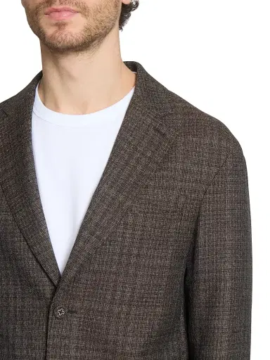 Officine Générale Men's Michel Plaid Virgin-Wool Single-Breasted Jacket - Iced Coffee Dark Brown Ecru | Thumbnail 6 Officine Générale Men's Michel Plaid Virgin-Wool Single-Breasted Jacket - Iced Coffee Dark Brown Ecru | Thumbnail 6