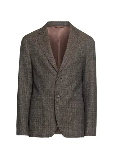 Officine Générale Men's Michel Plaid Virgin-Wool Single-Breasted Jacket - Iced Coffee Dark Brown Ecru | Thumbnail 1 Officine Générale Men's Michel Plaid Virgin-Wool Single-Breasted Jacket - Iced Coffee Dark Brown Ecru | Thumbnail 1