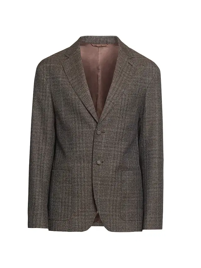 Men's Michel Plaid Virgin-Wool Single-Breasted Jacket - Iced Coffee Dark Brown Ecru Men's Michel Plaid Virgin-Wool Single-Breasted Jacket - Iced Coffee Dark Brown Ecru