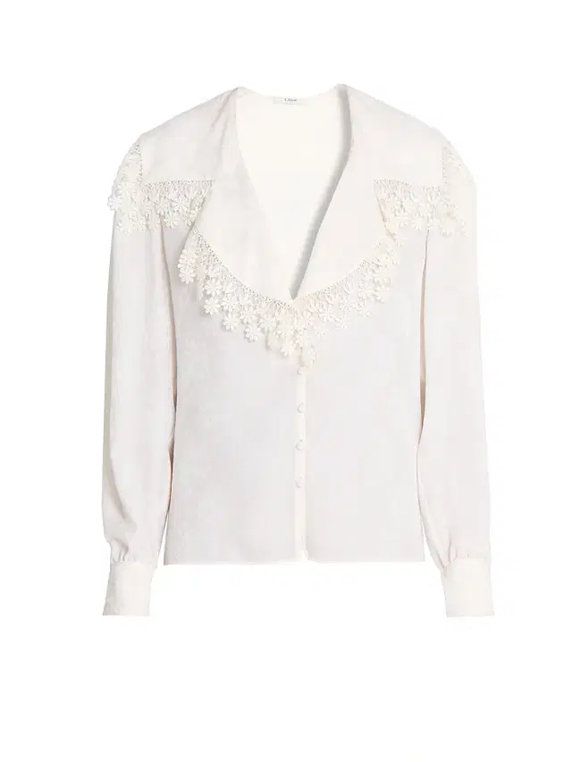 Chloé Women's Floral Lace Silk Blouse - Iconic Milk