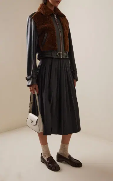Prada Shearling-Trimmed Leather Jacket | Thumbnail 2