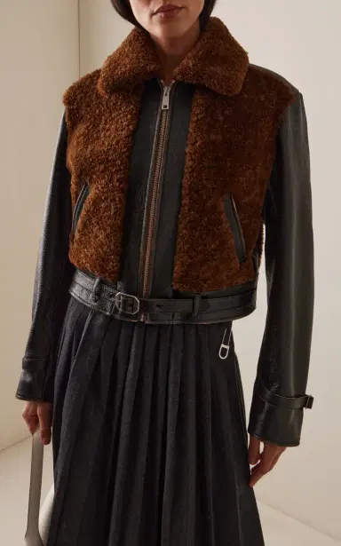 Prada Shearling-Trimmed Leather Jacket | Thumbnail 3