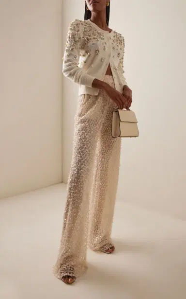 Oscar de la Renta Mother-of-Pearl Embellished Wool Cardigan | Thumbnail 2