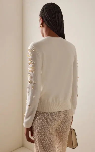 Oscar de la Renta Mother-of-Pearl Embellished Wool Cardigan | Thumbnail 4