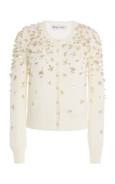 Oscar de la Renta Mother-of-Pearl Embellished Wool Cardigan | Thumbnail 6