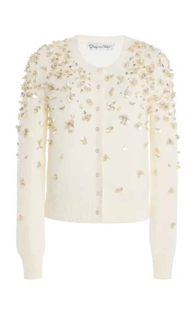 Mother-of-Pearl Embellished Wool Cardigan