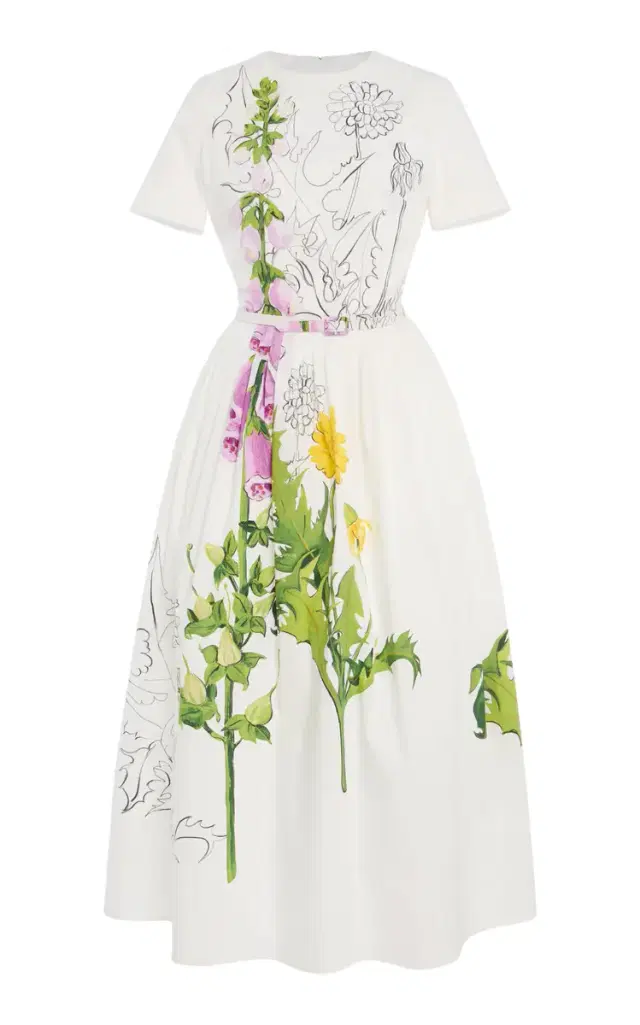 Oscar de la Renta Dandelion-Printed Cotton-Poplin Midi Dress