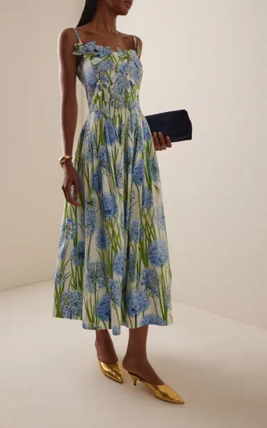 Oscar de la Renta Appliqued Allium-Printed Cotton-Poplin Midi Dress | Thumbnail 2 Oscar de la Renta Appliqued Allium-Printed Cotton-Poplin Midi Dress | Thumbnail 2