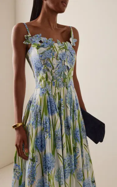 Oscar de la Renta Appliqued Allium-Printed Cotton-Poplin Midi Dress | Thumbnail 3 Oscar de la Renta Appliqued Allium-Printed Cotton-Poplin Midi Dress | Thumbnail 3