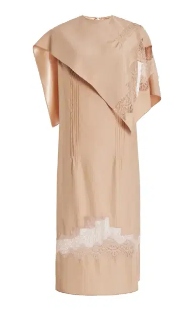 Ferragamo Lace-Trimmed Organic Silk Midi Dress | Thumbnail 1 Ferragamo Lace-Trimmed Organic Silk Midi Dress | Thumbnail 1