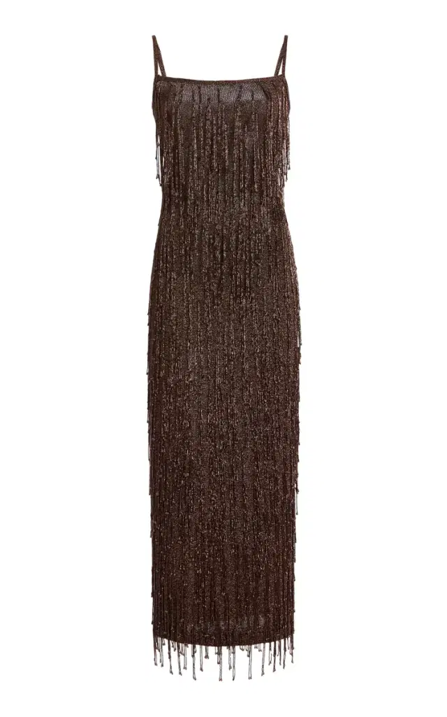 Ola Beaded Metallic-Knit Midi Dress