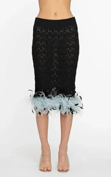DES_PHEMMES Feather-Trimmed Knit Midi Tube Skirt | Thumbnail 2