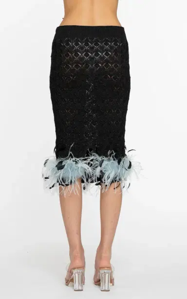 DES_PHEMMES Feather-Trimmed Knit Midi Tube Skirt | Thumbnail 3