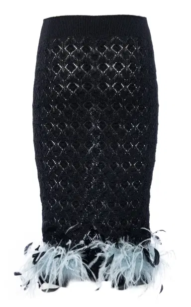 DES_PHEMMES Feather-Trimmed Knit Midi Tube Skirt | Thumbnail 5