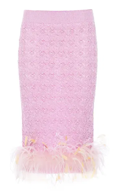 DES_PHEMMES Feather-Trimmed Knit Midi Tube Skirt | Thumbnail 8