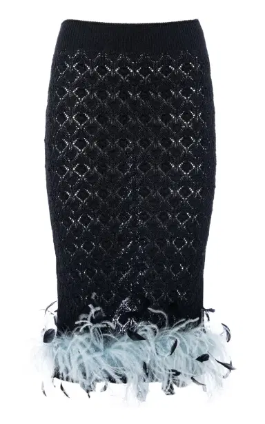 DES_PHEMMES Feather-Trimmed Knit Midi Tube Skirt | Thumbnail 1