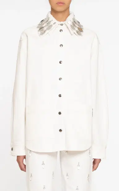 DES_PHEMMES Collar-Embellished Stretch-Cotton Workwear Shirt | Thumbnail 2