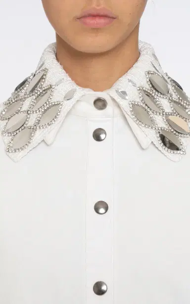 DES_PHEMMES Collar-Embellished Stretch-Cotton Workwear Shirt | Thumbnail 4