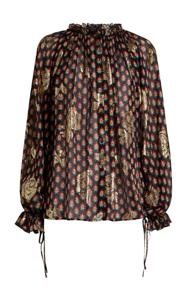Ruffled Metallic Silk Shirt