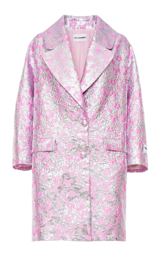 DES_PHEMMES Floral Jacquard Longline Cocoon Coat