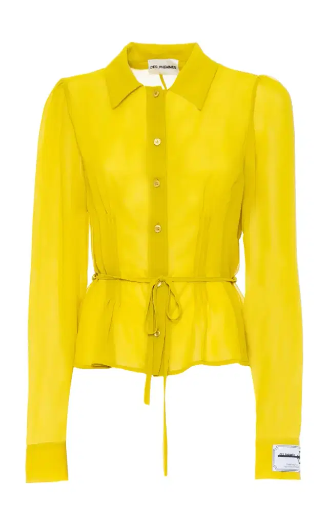 Sheer Tie Button-Down Top