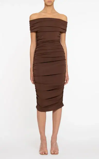 DES_PHEMMES Off-The-Shoulder Ruched Midi Dress - Yellow | Thumbnail 5