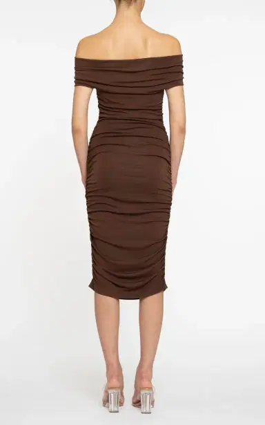DES_PHEMMES Off-The-Shoulder Ruched Midi Dress - Yellow | Thumbnail 6