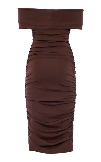 DES_PHEMMES Off-The-Shoulder Ruched Midi Dress - Yellow | Thumbnail 7