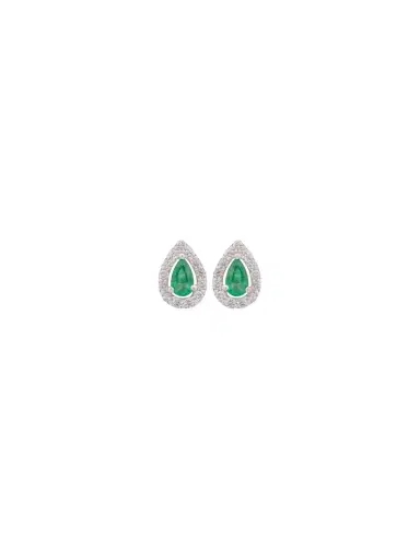 Wish Fine Jewelry 0.40 Emerald Diamond 18K Gold Pear Halo Earrings | Thumbnail 1 Wish Fine Jewelry 0.40 Emerald Diamond 18K Gold Pear Halo Earrings | Thumbnail 1