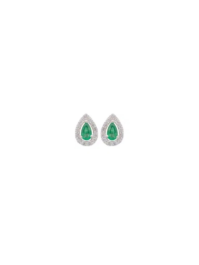 0.40 Emerald Diamond 18K Gold Pear Halo Earrings