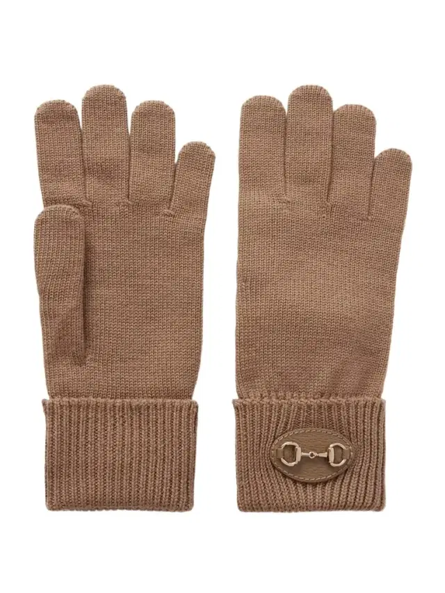 Horsebit-detailed eather-trimmed Wool Gloves